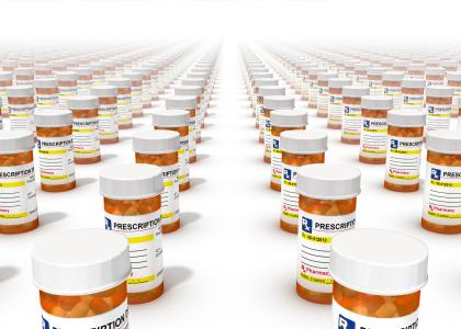 seemingly endless rows of prescription pill bottles