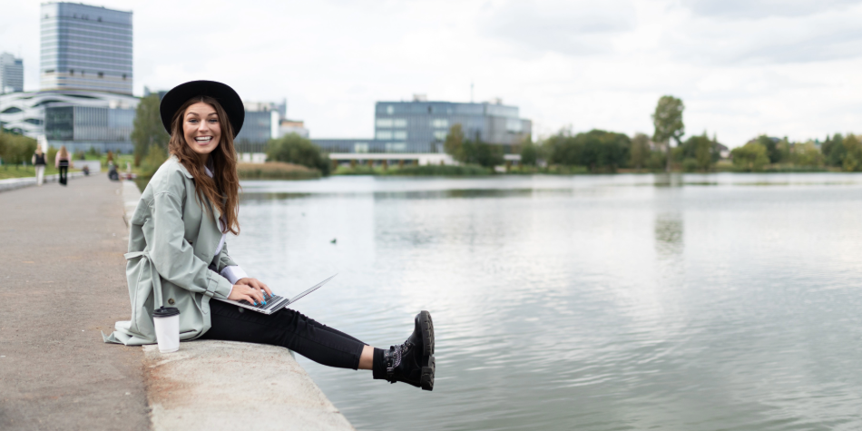 female college student studying broad