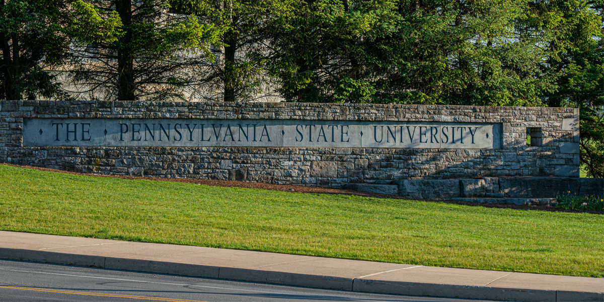 Landing Page Photo for Scholarship Opportunities featuring stone The Pennsylvania State University sign
