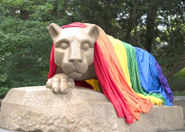 Lion Shrine with rainbow flag